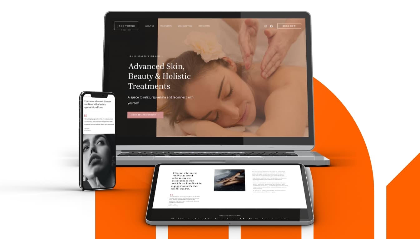 Beauty website design on laptop, tablet and mobile